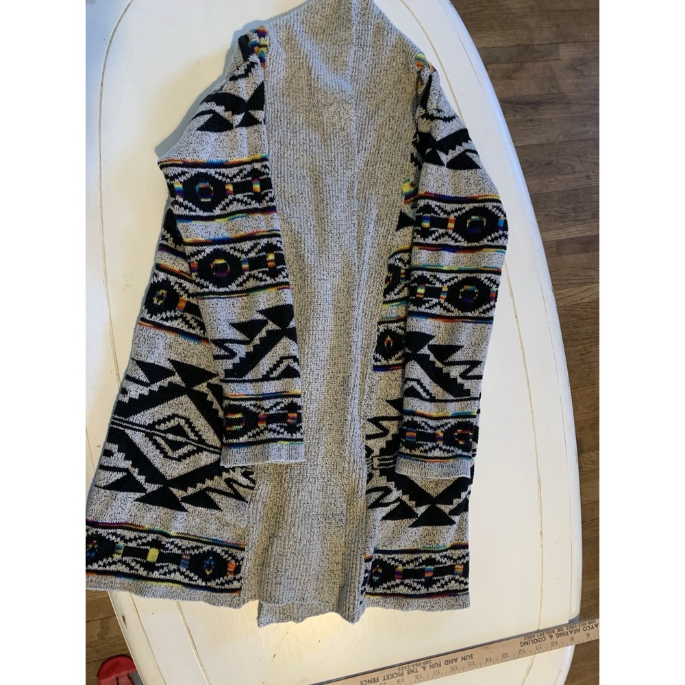 Northern Angel Aztec Rainbow Jacquard Long Open Sweater‎ Cardigan Sz S